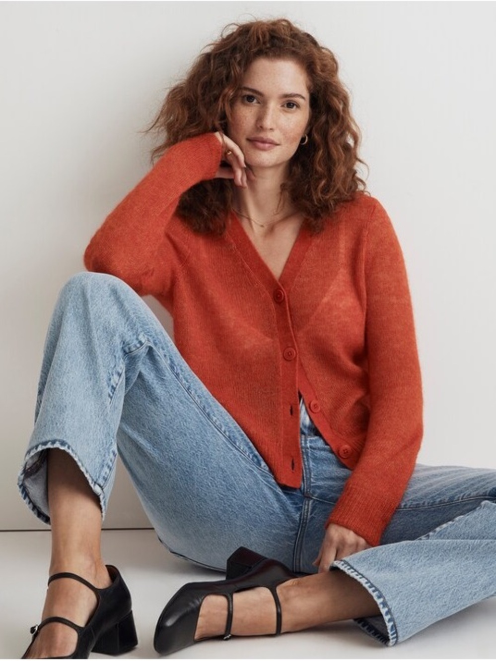 Madewell Alpaca-Blend V-Neck Cardigan in wild poppy